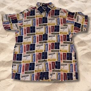 Vintage Nautica 90s Surf Logo Shirt Men’s L Hong Kong Rayon Cotton Retro